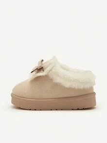 Cozy Pixies 1 par de zapatillas de invierno forradas y cálidas con decoración de lazo en color camello para niñas pequeñas, adecuadas para uso casual, diario, al aire libre y deportes en temporada de invierno - Beis - Ver 5