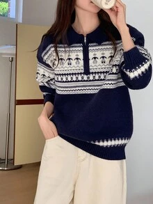 DAZY 女式休闲圣诞风格宽松长袖毛衣 - 淺藍色 - 查看 10