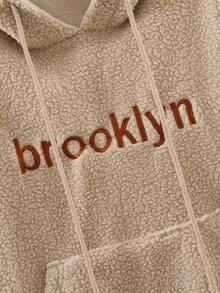 GlowEve 女式布鲁克林刺绣羊羔绒运动衫和羊毛混纺裤套装，休闲日常通勤商务法式浪漫约会派对圣诞节，秋冬，杏色和卡其色长袖连帽衫和长裤两件套 - 卡其色 - 查看 4