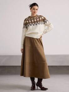 Heiryn French Retro Hazy Suede-Like High Waist Slimming A-Line Skirt - Brown - View 3