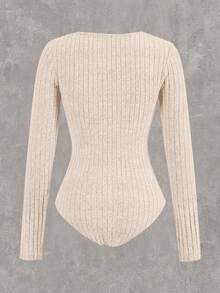 SHEIN Tall CURVE Bộ đồ liền thân và quần dài cỡ lớn 2 món, Bộ đồ tập mặc nhà thoải mái, Bộ đồ thể thao, Phong cách thường ngày, Bộ đồ liền thân dài tay và quần ống rộng, Đồ thiết yếu cơ bản mùa thu đông, Quần rộng thùng thình, Tay dài, Quần áo mùa đông - Màu be - Xem 4