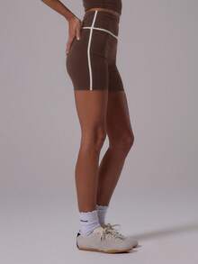 Musera Sport 运动高腰撞色滚边修身短裤活力健身房锻炼夏季 Padel 俱乐部健身房健身 - 棕色 - 查看 4