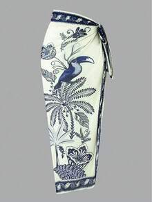 Swim Oasis 2025新款春夏女士两件套印花泳衣+网纱长裙沙滩度假休闲泳装套装波西米亚风泳衣女士泳装套装西式泳衣复古泳衣女士复古泳装