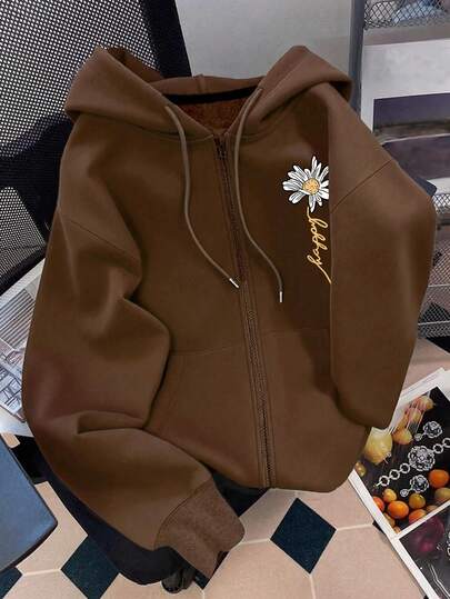 INAWLY Sudadera con capucha para mujer, chaqueta con cremallera y estampado de flores de margarita, adecuada para atuendos de otoño, atuendo de maestro, regreso a la escuela, temporada de graduación, uso diario casual