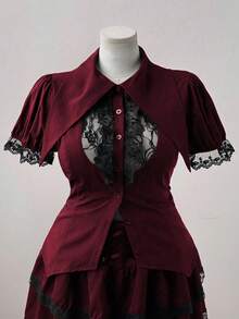 Sweetra Plus Size Women's Casual Black Short Sleeve Shirt, Rave - Burgundy - View 4