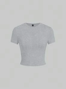 SHEIN EZwear Bộ 5 áo thun tay ngắn dáng ôm màu trơn cơ bản - Nhiều màu - Xem 8