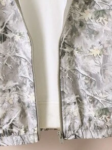 SHEIN Young Boys Clothes Casual Sports Street Green Camouflage Branch Pattern Printed Hooded Jacket Back To School Clothe Boys School Clothes Fall Winter - Grey - View 4