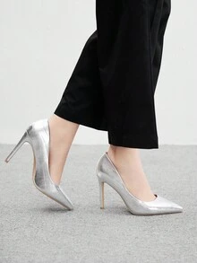 CUCCOO BIZCHIC New Versatile Pointed Toe High Heel Dress Shoes For Women - Silver - View 3