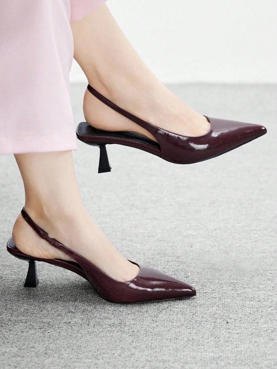 CUCCOO BIZCHIC Women's Pointed Toe Elegant Minimalist Slip-On Pumps With Elastic Back, Comfortable For Daily Commute And Occasions, Low Heel - Burgundy - View 1