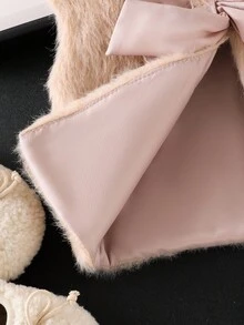 SHEIN 女童可爱休闲毛绒蝴蝶结装饰无袖简约秋冬杏色背心夹克 - 棕色 - 查看 8