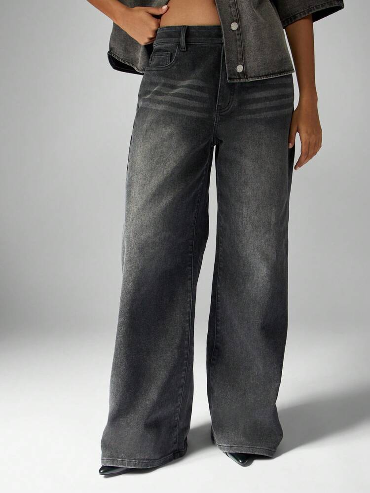 MISSGUIDED Cotton Wide Leg High Rise Jeans With Flared Bottom Classic Y2K Style Baggy Denim Pants For Fall Winter Casual Streetwear