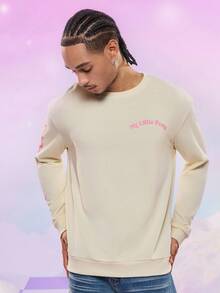 My Little Pony X SHEIN Men's Casual Horse Print Round Neck Drop Shoulder Sweatshirt, Autumn