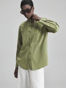 Ontre 2022 年新款女装，适合秋冬季、所有季节、返校、万圣节、圣诞节、女教师装、外出装、婚礼宾客礼服、优雅婚礼宾客服装、教堂装、女士商务休闲装、梭织面料、宽松版型、女士衬衫、商务休闲装、通勤装、日常装、新年装、女士圣诞装 - 綠色 - 查看 4