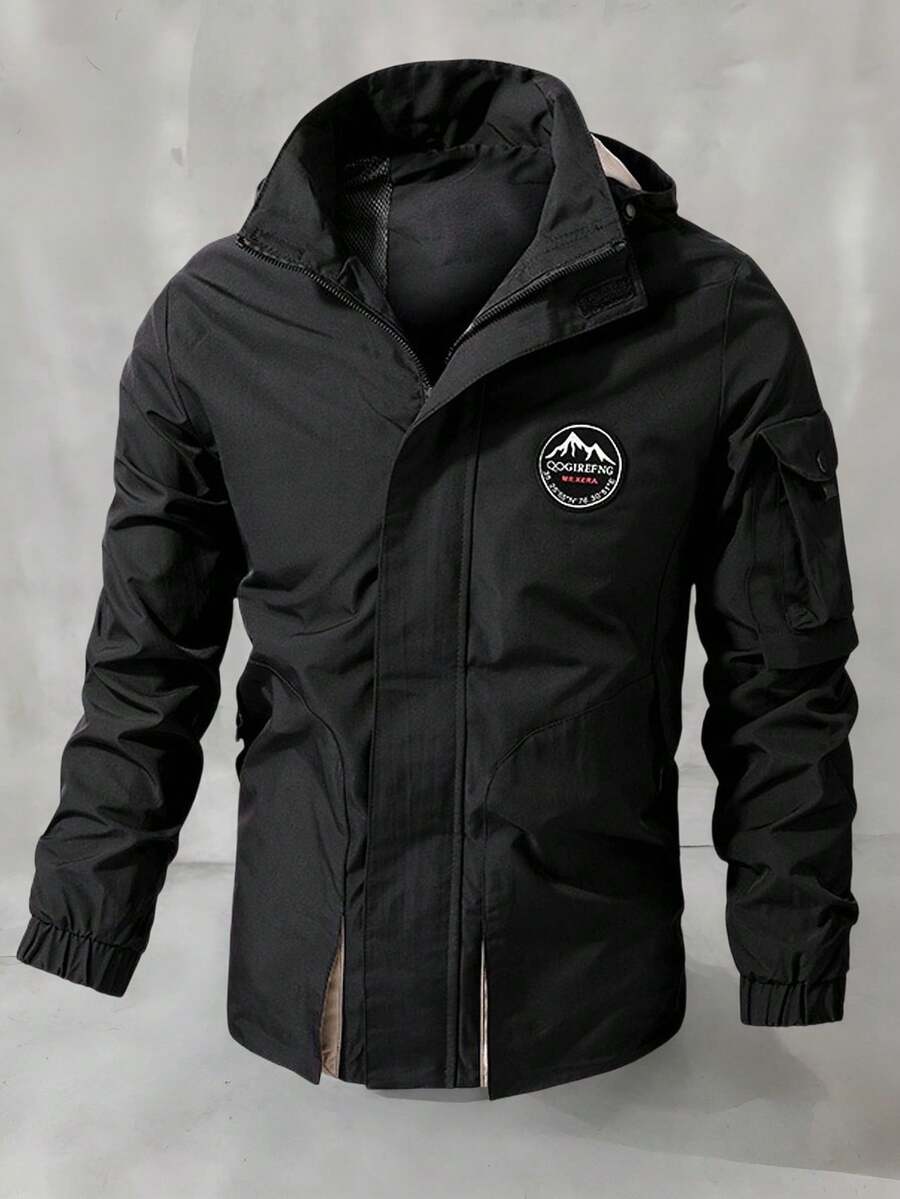 Manfinity Homme New Casual Printed Mid-Length Black Padded Coat, Fashion Autumn/Winter Outerwear - Black - View 1