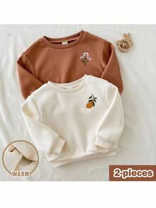 Loomiva 2件套女婴花卉印花柔软针织圆领长袖套头衫套装 - 棕色 - 查看 3