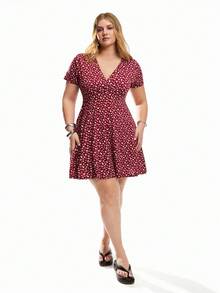 Solavibe Plus Size Women's Summer Casual Floral A-Line Short Sleeve Dress For Vacation,Beach Dress Sundress,Holiday Outfits Boho