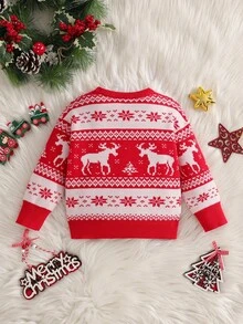 Suéter de cuello redondo rojo navideño lindo para niños pequeños