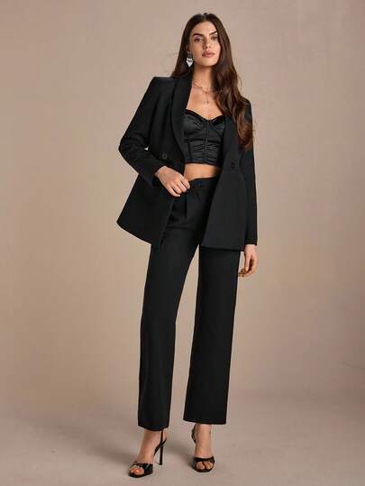 CLARA VERO Women Solid Color Blazer & Pants Suit Set