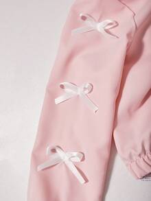 SHEIN 3 件套女童服装 - 黑色蝴蝶结拉链夹克，白色交叉带背心，蝴蝶结阔腿裤，适合外出、度假、玩耍、返校 - 藕粉色 - 查看 5