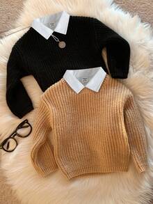 SHEIN 男婴保暖内衬圆领长袖卫衣套装（2件装），舒适休闲日常基础款，适合室内、室外、日常穿着、运动、派对、节日、街头风、万圣节、圣诞节、秋冬季等场合。 - 彩色 - 查看 3