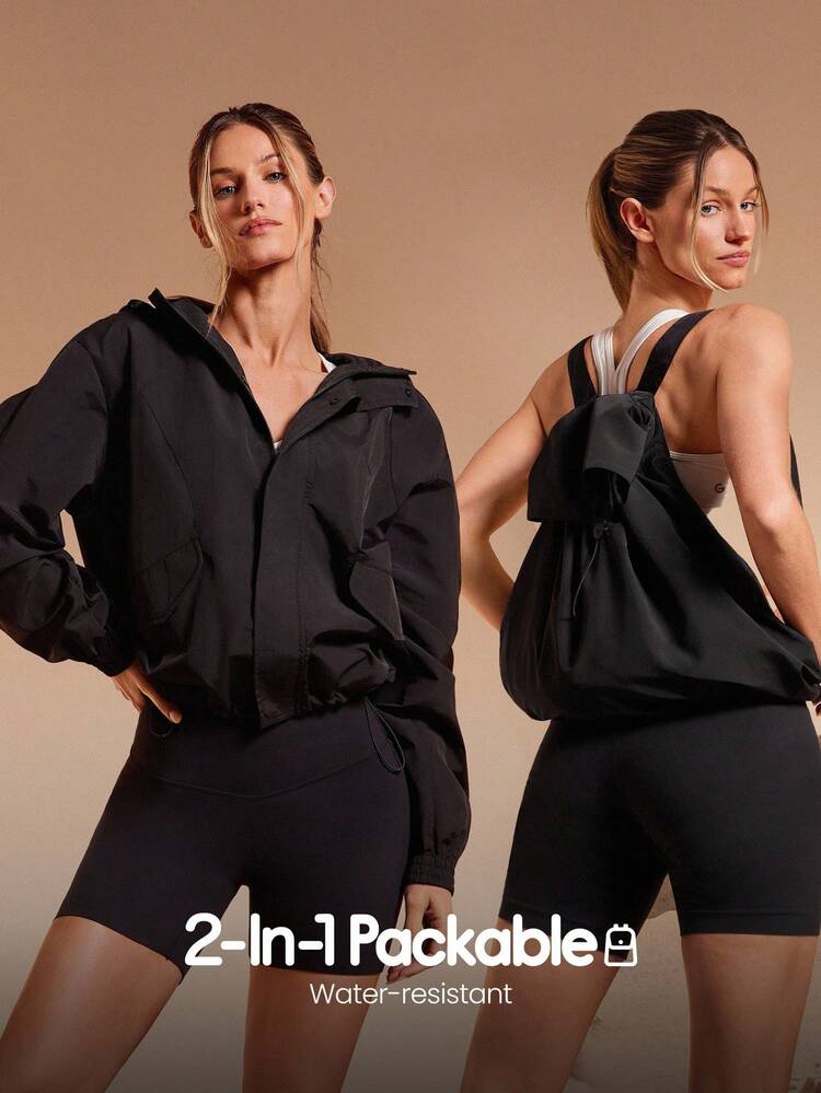 Chaqueta de mochila empaquetable resistente al agua con bolsillos con solapa Vibe Trek 2 en 1 para otoño e invierno, para senderismo, trotar y uso diario activo