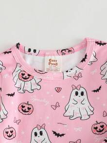 Cozy Pixies Ensemble de pyjama ajusté pour bébé fille avec imprimé citrouille, Top à manches longues en tricot doux et pantalon, automne - Multicolore - Voir 5