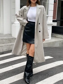 DAZY 女士优雅宽松长款大衣，秋冬款 - 杏色 - 查看 12