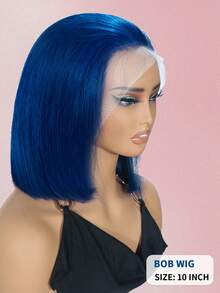 蓝色假发 Bob 真人发 13x4 蕾丝前发假发 预拔婴儿发 健康直发蕾丝前发 Bob 假发 女士 150% 密度真人发假发 - SBlue - 查看 5
