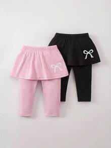 SHEIN 2pcs Baby Girls' Fashion Bow Print Leggings Set, Autumn/Winter Fall
