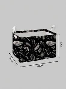 ROMWE Goth 充滿叢林植物骨骼圖案的收納籃，適用於客廳、書房、臥室、浴室 - 黑色 - 查看 3