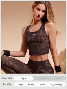 GLOWMODE X Discovery FeatherFit™ Summit Flow Crop Tie-Dye Round Neck U-Back Removable Cups Tank Top Outdoor Hiking Daily Active Wear - Chocolate Brown - View 6