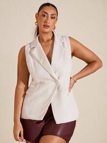 SHEIN BAE Plus Size Minimalist Sleeveless Suit Vest In Fall/Winter - White - View 4
