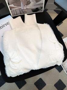 Regalyn Plus Size 3D Floral Rhinestone Fuzzy Cardigan, Soft & Cozy Knit Outerwear