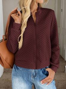 Easowa Quilted Textured Fabric Baseball Jacket, Casual Commute Elegant Outdoor Sports Comfortable Autumn/Winter Women Coat Women Bomber Jacket Quilted Jacket Women Fall Clothes For Women Jackets For Women Casual Summer Jacket For Women - Red - View 6