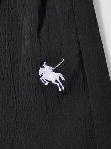 Girls' Casual Versatile Black Pants, With White Horse Embroidery On Top Left, Elastic Waistband, Suitable For Autumn/Winter Outings, Walking, Shopping, Commuting, Can Be Paired With Long Sleeve Tops And Pants - Black - View 7