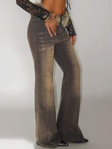 Jeanoix Jeans a vita bassa con gamba a zampa di Y2K Stile Streetwear Retrò