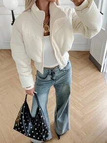 Siren Gaze Áo khoác đệm mỏng ngắn mùa thu mới cho nữ - trắng - Xem 3