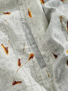 ROMWE MEN Grunge Punk 男士休闲牛仔夹克，拉链开合，图案印花，秋季 - 藍色 - 查看 10