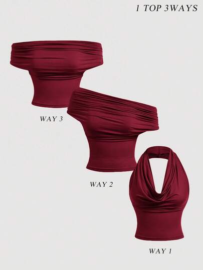 SHEIN MOD Blusa de cuello halter de unicolor y versátil para mujer, de verano