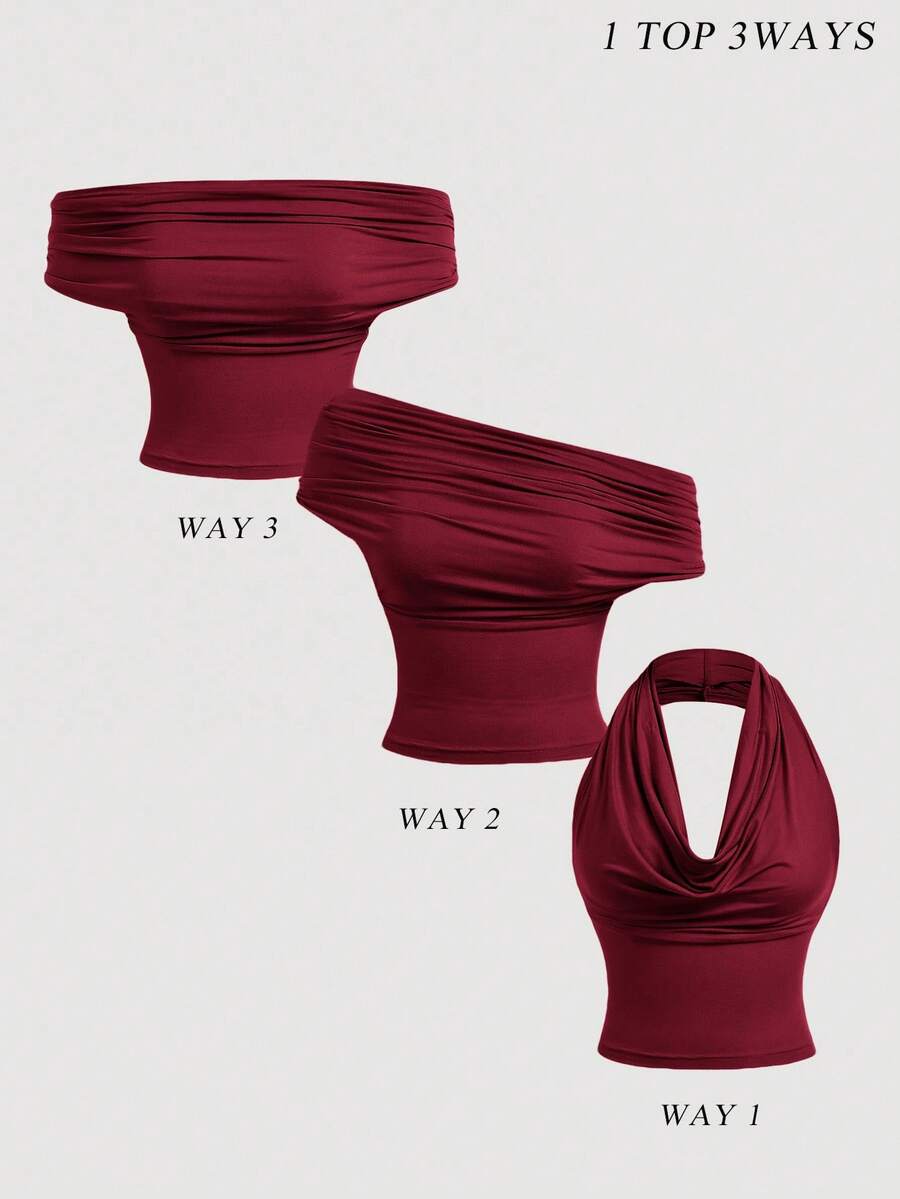 SHEIN MOD Women's Elegant Solid Color Versatile Halter Neck Top, Summer