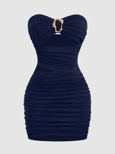 Sweetra ชุดเดรสสั้นรัดรูปสีพื้นเรียบง่ายเซ็กซี่