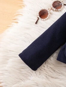 SHEIN Baby Girls Collared Sleeveless Dress & Jacket Co-Ord Set Toddler Girl Navy Dress Baby Girl School Outfit Toddler Girl Skirt Set Toddler Uniform Set Toddler Girl Clothes - Navy Blue - View 3