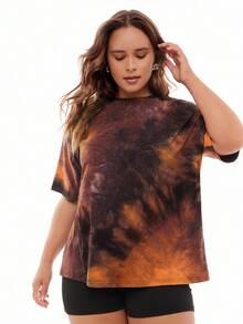 Solavibe Plus Size Women's Tie-Dye Round Neck T-Shirt For Summer - Multicolor - View 4