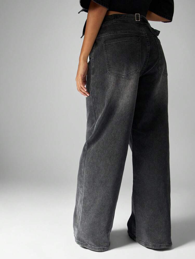 MISSGUIDED Cotton Wide Leg High Rise Jeans With Flared Bottom Classic Y2K Style Baggy Denim Pants For Fall Winter Casual Streetwear