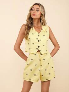 Coeurva Butter Yellow Women Two Pieces Outfits For Daily Wear Island Vacation Outfits - Yellow - View 4