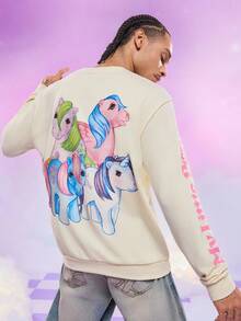 My Little Pony X SHEIN Men's Casual Horse Print Round Neck Drop Shoulder Sweatshirt, Autumn