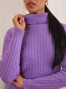 Lilora Neuer schlank geschnittener einfarbiger thermisch gefütterter Rollkragenpullover für Damen, Herbst/Winter - Bordeaux - Übersicht 1