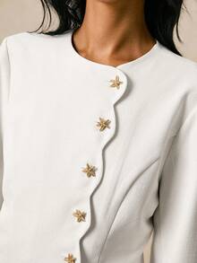 Poéselle 女士优雅纯色束腰衬衫 - 白色 - 查看 7