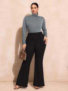 SHEIN SXY Plus Size Solid Color Slim Fit High-Necked Long Sleeve All-Match T-Shirt,Grey Autumn Basique Everyday Turtle Neck Fall Winter Basic Tees Blue Tops - Grey - View 4