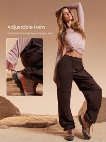 GLOWMODE Pantalones cargo 3 en 1 resistentes al agua, desmontables, de pierna ancha, tipo jogger, shorts, para otoño e invierno, para actividades al aire libre, senderismo, trotar, uso diario - Marrón Chocolate - Ver 3